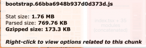 webpack-bundle-analyzerでの計測結果、bootstrap.jsのサイズが173.3KB