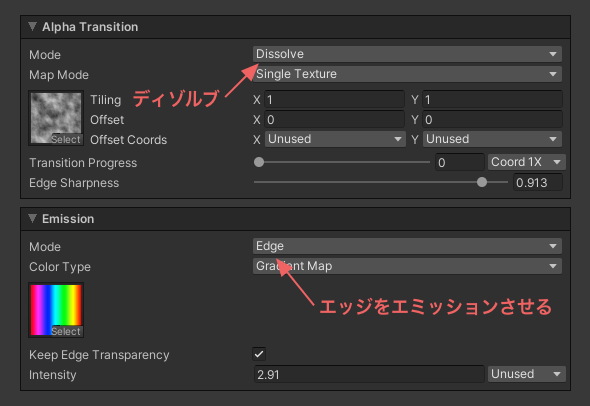 ディゾルブとエミッション