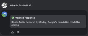 Q.What is Studio Bot? A.Studio Bot is powered by Codey, Google's foundation model for coding.