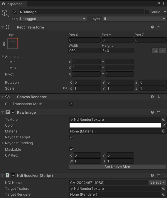 NDI Recieverの設定