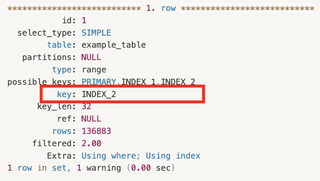 Aurora MySQL version2のEXPLAIN結果