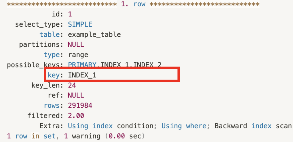 Aurora MySQL version3のEXPLAIN結果