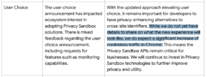 Google Privacy Sandbox Progress Report User Choice