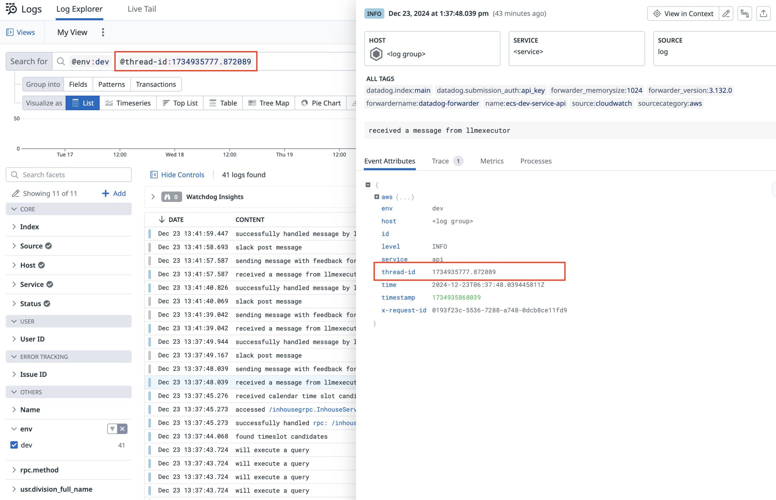 Thread-id in logs' metadata