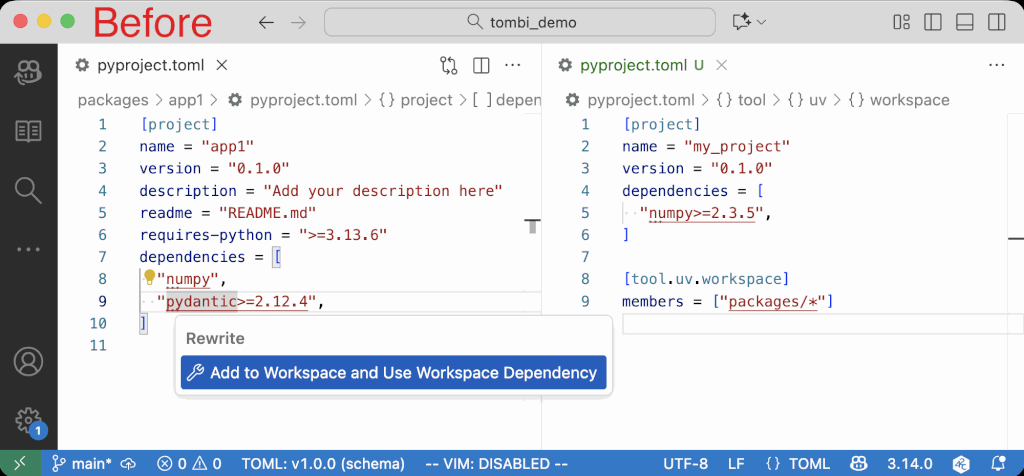 Add to Workspace and Use Dependency Code Action
