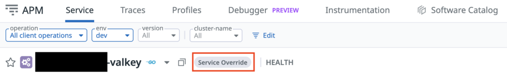 Service Overrideで作成されたサービスの詳細ベージ