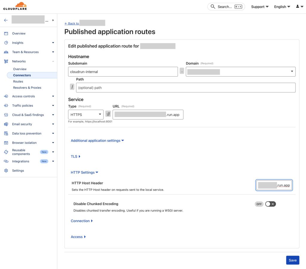Published application routesの設定画面