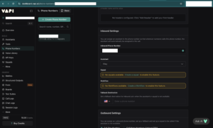 vapi phone number setting page