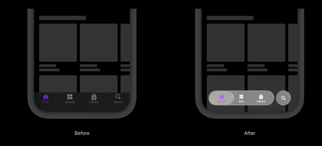 Liquid Glassの半透明ガラス質感を適用したUIの例1
